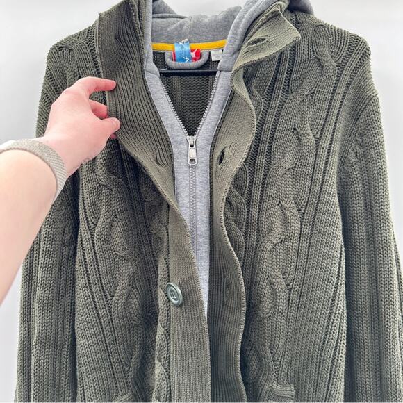 Puma Green Knit Long Sleeve Button Zip Chunky Cardigan Jacket Size L - Picture 3 of 9